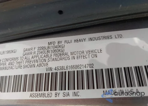 2008 Subaru Legacy 2.5I z USA, uszkodzony, nr VIN 4S3BL616686214702